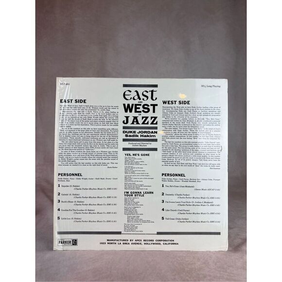 Vintage EAST and WEST of JAZZ Duke Jordan Sadik Hakim Vinyl LP PARKER Records - Picture 3 of 5